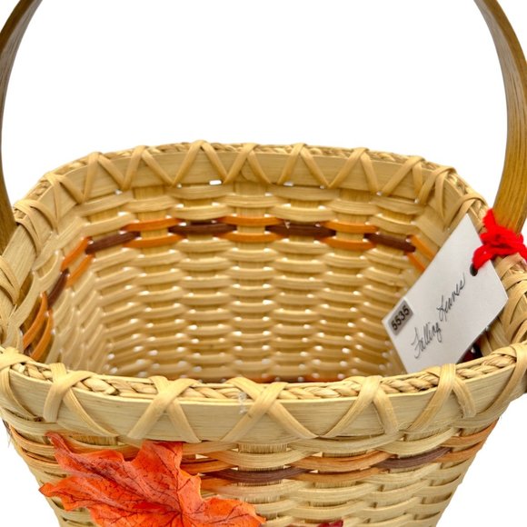 Handmade Basket Falling Leaves Square Shaped with Handle and Leaves Decoration - Picture 4 of 16